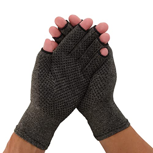 Dunimed Rhumatisme Gants sans doigts avec revêtement antidérapant - Gants de compression pour l'arthrite rhumatismale pour soulager la douleur - Pour hommes et femmes Cover