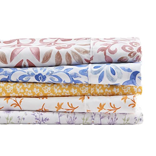 Image of Great Bay Home Twin Size Floral Microfiber Sheet Set - 3-Piece Ultra-Soft, Brushed Bedding Sheets & Pillowcases - Wrinkle Free, Comfortable, All-Season Bed Sheets (Watercolor Flowers - Desert Rose)