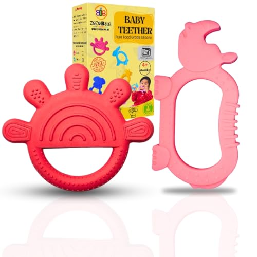 Image of Cute Shape Soft Silicone Teether for Baby Gums, Teething Toys for Babies, BPA Free, Pain-Relief, Non-Toxic, 100% Food Grade, Soothing, Easy to Grasp Chewable - Rhino+Hand (Pack of 2)