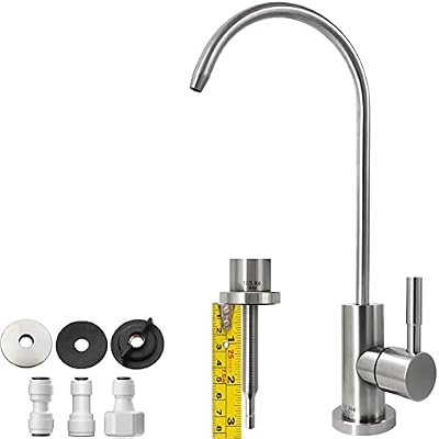 Drinking Water Faucet 100% Lead-Free Kitchen Water Filter Faucet Stainless Steel Cold Water Bar Sink Faucet for Water Purifier Filter Filtration System, 1/4-inch Tube, Brushed Finish