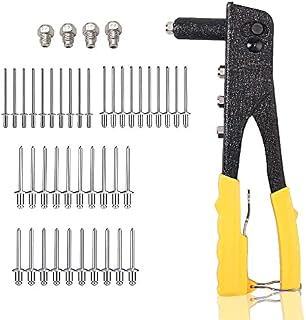 Pop Rivet Gun Kit CAMWAY Pop Riveter 4 Size 200pcs Rivets, 2.4mm 3.2mm 4mm 4.8mm, 4-in-1 Pop Rivet Gun with Carrying Case and Wrench Rivet Gun for Metal Wood and Plastic