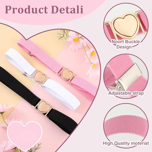 Waist Belt, Elastic Waist Belt for Girls Kids Decorative Waist Cincher Heart Shaped Buckle Adjustable Dress Waistband for Children3