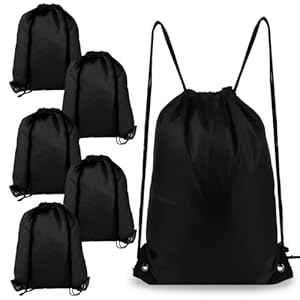 Drawstring Backpack 6Pcs Drawstring Gym Bags Black Drawstring Bags Drawstring Backpack for Sports, Gym, Travel, Swimming, Beach (Black)