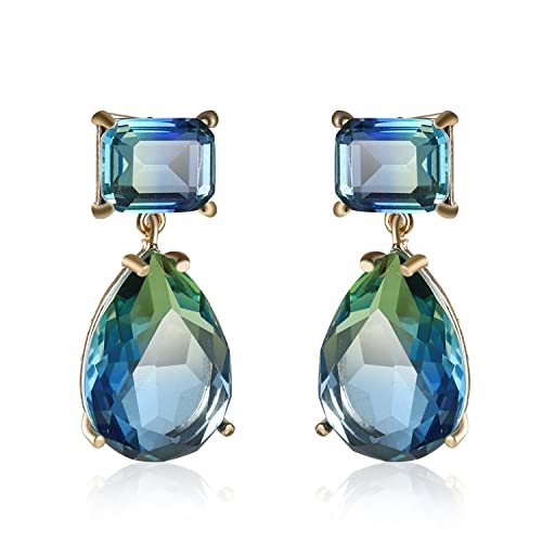 Crystal Earrings CXUEMH Teardrop Earrings for Women Blue and Green Dangle Earrings Elegant Earrings for Prom Emerald Green Earrings Formal Jewelry Crystal Drop Earrings