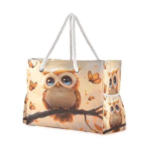 Large Beach Bags Totes Canvas Tote Shoulder Bag Owl Butterfly Water Resistant Bags for Gym Travel Daily
