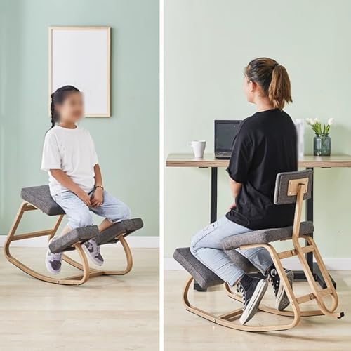 Ergonomic Kneeling Chair for Better Posture - Resilient Foam Cushion, Sturdy Iron Frame, Ideal for Home & Office Use, Cotton & Linen Fabric (Model 2)
