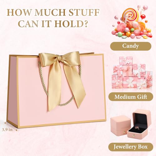 Image of JMANNI Pink Gift Bags with Handles, 11 inch Small Gift Bags with Tissue Paper | 2 Pcs Pink Gold Bags, 4 Tissue Paper and 2 Cards, for Baby Shower, Wedding Bridal Shower, Birthday Party