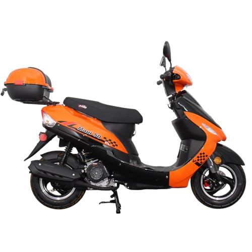 X-PRO Maui 50 Gas Moped with 10' Aluminum Wheels, Rear Trunk, Electric/Kick Start! (Orange)