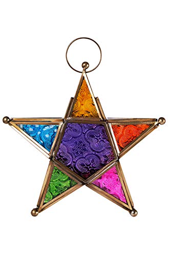 Orientalisches Glas Windlicht Hängewindlicht Glas Ster Bunt 19 cm groß | Orientalische Glas Teelichthalter mit Henkel… – Bild 4