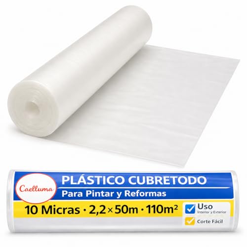 Plástico Cubretodo CAELLUMA en Rollo para Pintar y Reformas, Protector Transparente de Muebles, Suelos y Sofás, Corte a Medida para Interior y Exterior, Varias Medidas y Bricolaje