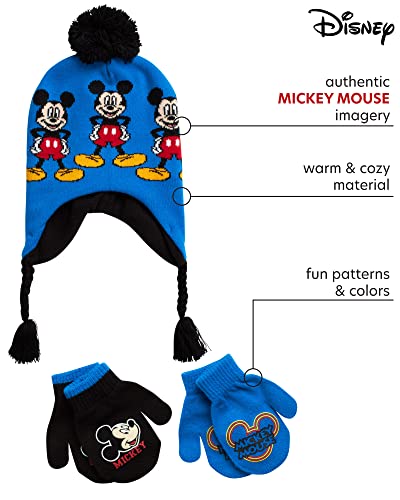 Image of Disney Little Boys Mickey Mouse Hat and 2 Pair Gloves or Mittens Cold Weather Accessory Set, Ages 2-7