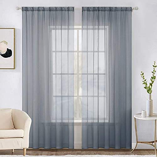 MIULEE 2 Panels Solid Color Sheer Window Curtains Elegant Window Voile Panels/Drapes/Treatment for Bedroom Living Room (54 X 84 Inches Dark Grey)