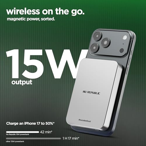 Image of Nu Republic Powerpop X3 10000mAh Power Bank, Magnetic Fast Charging Wireless Powerbank with 22.5W Wired Type-C PD Output, 15W Wireless Output (Silver)