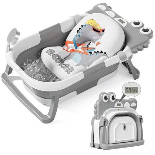Image of TPN Collapsible Baby Bathtub, Baby Bath Tub with Soft Cushion & Real-Time Thermometer, Baby Bathtub Infant to Toddler Tub (0-36 Months), Portable Travel Baby Tubs for Newborns (Grey)