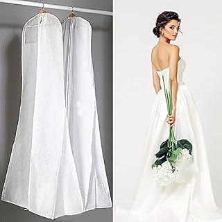 Dearlives White Wedding Dress Bag,180cm Dress Covers Garment Bags Full Length Dustproof Bridal Dress Cover with Transparent Pocket for Women