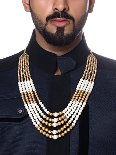 Yellow Chimes Dulahmala For Mens Golden Beads Pearl Necklace Jewellery for Groom Dulha Moti Mal Haar For Men Sherwani Necklace, Free, Beads, Pearls