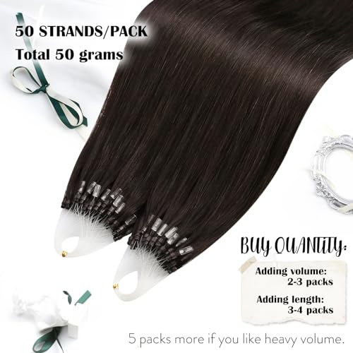 Moresoo Micro Loop Hair Extensions Human Hair Dark Brown 1g/strand Micro Beads Hair Extensions Remy Hair Long Straight Hair 24 Inch 50g/Pack #2 - Image 2