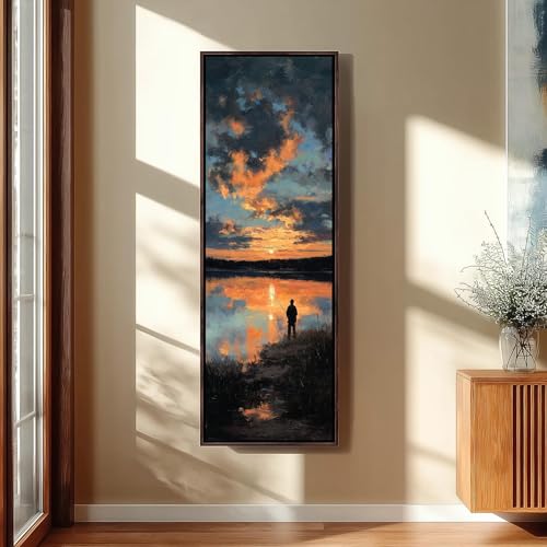 Toile verticale de pêcheur silhouette de lac décoration chalet rustique - 4
