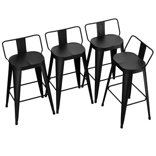 Set de 4 Bancos de Bar de Metal de 30 Pulgadas, Estilo Industrial Moderno con Respaldo Bajo, para Cocina y Pubs (Negro) miniatura 1