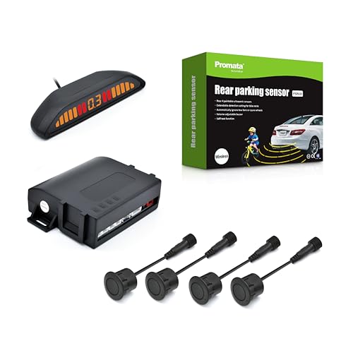 Promata PSW-81 12-24V Wireless Parking Sensor Wireless Parking Kit with 4 58Hkz Sensors for Car Truck Trailer Upside Down Display with Adjustable Alarm Volume