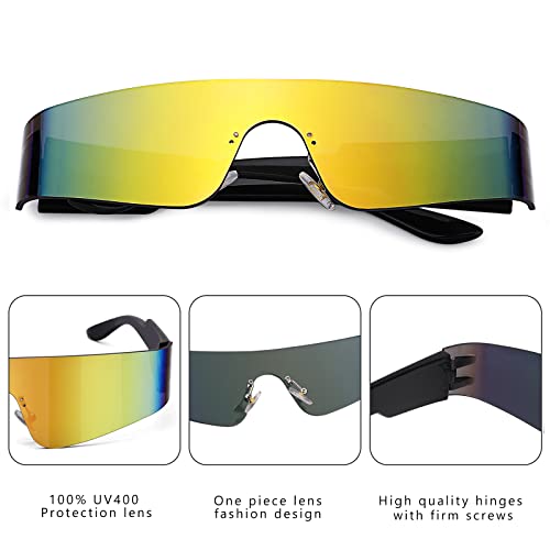 Image of COASION Wrap Around Sunglasses for Women Men Trendy Rimless Futuristic Shades Y2k Shield Flat Top Fashion Eyeglasses