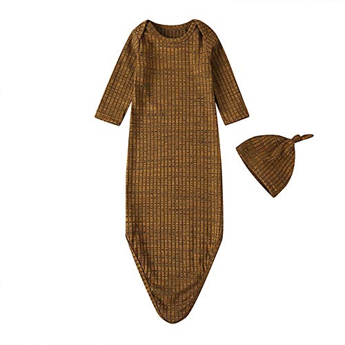 Lyilepu Newborn Infant Baby Boys Girls Solid Sleeping Robes Nightgowns Sleepwear Romper Sleep Gowns+Hat Pajamas Set 0-1Y (Coffee, 0-1Y)