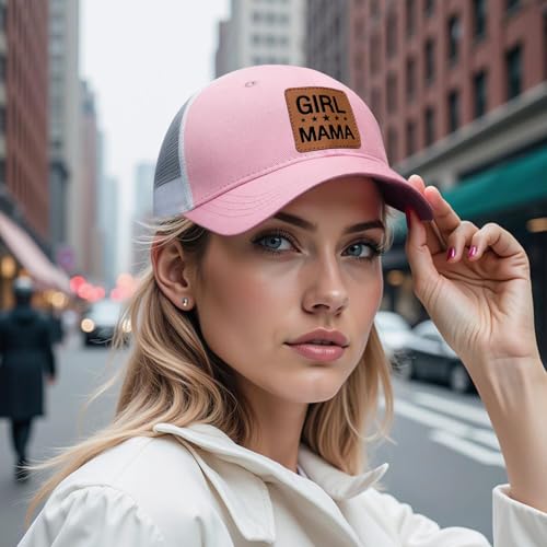 Image of Mother Mama Mom Hat for Women Leather Patch Baseball Mom Trucker Cap Gifts for Mothers Day Birthday