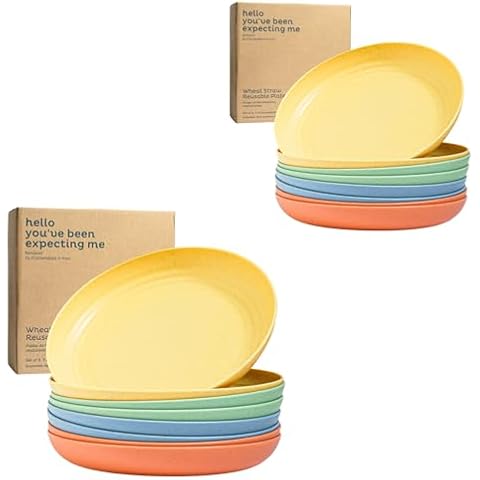 Nook Theory Deep Dinner Plates Set of 8 - Wheat Straw Plates, Alternative for Plastic Plates, Microwavable, Dishwasher Safe, Unbreakable Dinnerware, Reusable Dinner Plates (Meadow 9" and Meadow 10") Cover