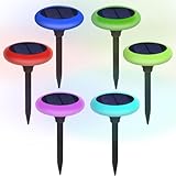 Treayes Solar Garden Pathway Lights Color Changing LED Disc Stakes 6 Pack Outdoor Landscape Lighting for Yard Park Walkway Outdoor Solar Lights Solar Driveway Lights