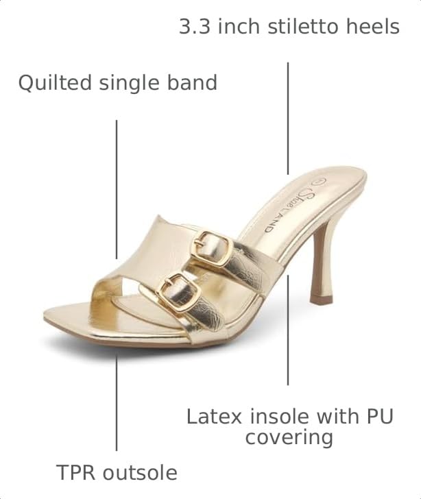Image of Shoe Land Melrose Women's High Heels Stiletto Heeled Slides, Square Open Toe One Band Slip-On Heeled Mules - Dressy Clear Heeled Sandals for Prom Party Wedding and Vacation