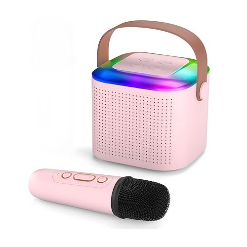 Image of Mini Speaker 10W Mini Speaker with Wireless Karaoke Mic, 8H Playtime,Voice Effects, Multi-Play Modes Type-C Charging Port BT Sport 5.1,Portable Set of-1 (Multicolor Black,White,Peach)