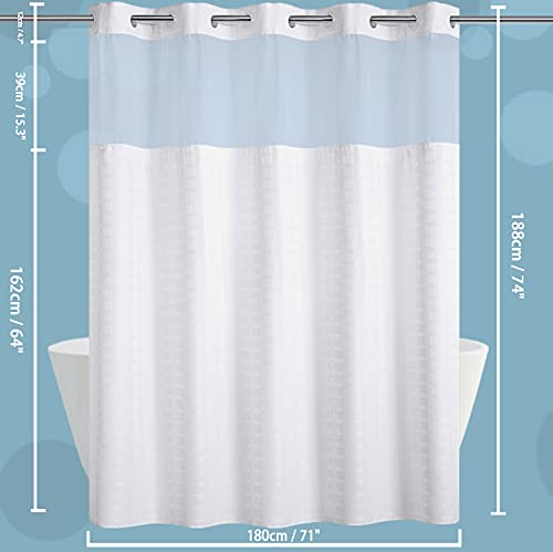 Conbo Mio Hotel Style Fabric Shower Curtain Set With Snap In Liner For Bathroom With See Through Window, Spa, Machine Washable Shower Curtain (Grid-White，71"(W) X 74"(H)) #TOP6