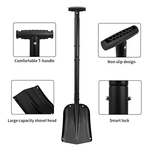HAUSPROFI Snow Shovel, Tactical Shovel Collapsible Design Aluminium Alloy, Hand Shovel for Car, Snow, Gardenn and Camping, Black, Detachable Five-Piece Construction - Thumbnail 7