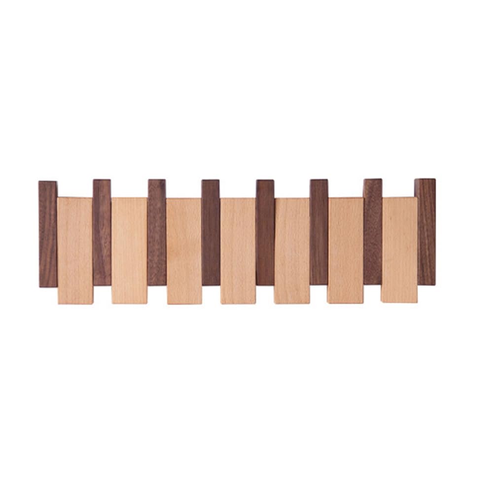Monivi Wood Colour Solid Wood Piano Key Coat Rack, Wall-Mounted Coat Hooks Rack With 4/6/8 Flip-Down Hooks, Beech & Black Walnut Rack, For Entryway, Living Room, Bedroom (6 Hooks(44X15x3.5cm))