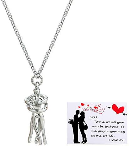Taouzi Valentine's Day Hug Necklace for Women Couples Necklace for women Message Card Necklace Stainless Steel Necklace Valentine's Day Gift for Women Girls