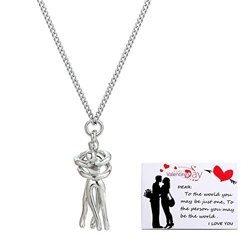 Taouzi Valentine's Day Hug Necklace for Women Couples Necklace for Women Message Card Necklace Stainless Steel Necklace for Women Girls