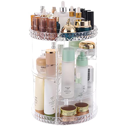 360 Rotating Makeup Organizer,Adjustable Spinning Holder for Bathroom,Large Capacity Cosmetic Storage Display box Vanity Shelf Countertop,Make Up Rack Storage Cases,Clear