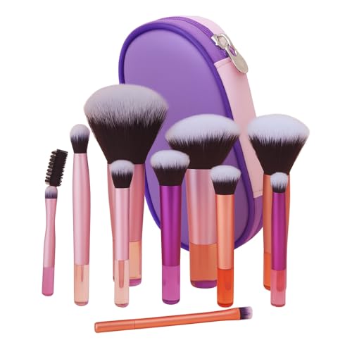 Kit 10 Pincéis de Maquiagem com Estojo Cerdas Sintéticas Macias, Portátil e Completo para Base, Pó, Blush, Corretivo e Sombras – Travel Size Ideal para Presente, Uso Diário e Adolescentes