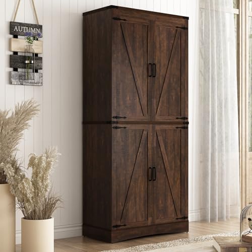 71" Tall Kitchen Pantry,Farmhouse Storage Cabinet with Adjustable...