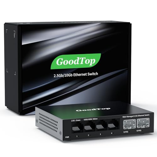 GoodTop 6 Port 2.5Gb Web Managed Switch,4 x 2.5GbE Ports,2 x 10G SFP+,Web Managed with Link Aggregation/VLAN/QOS, Metal Fanless Home Lab Network Switch