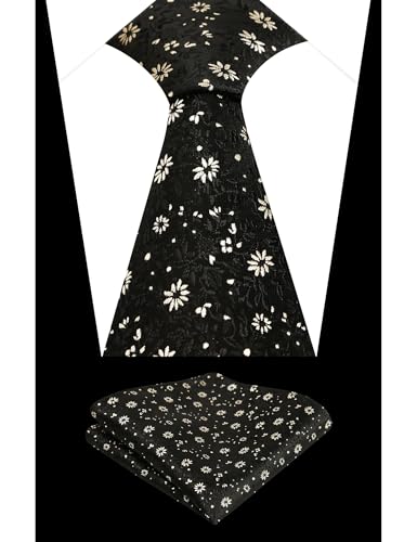 Image of Alizeal Mens 3.15inches Exquisite Floral Tie with Small Flower Printed Pocket Square