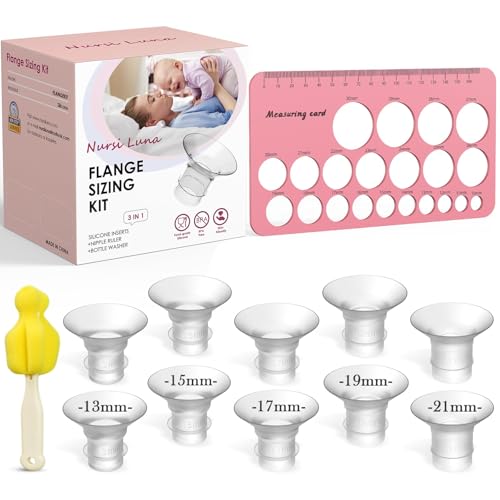 Image of Nursi Luna Flange Sizing Kit 3 in 1 Ultimate with 10PCS Flange Inserts 13/15/17/19/21mm, Nipple Ruler, Cleaning Brush, Silicone Flange Insert Kit for 24mm Most Pumps, Pumping Breastfeeding Essentials