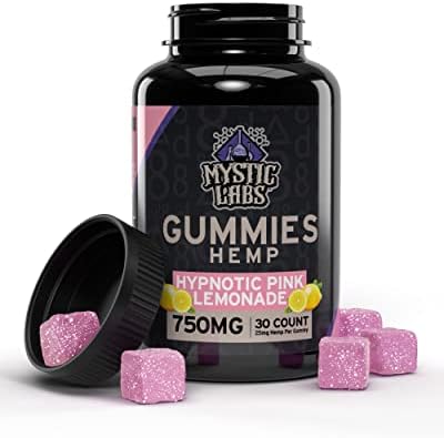 Mystic Labs Hemp Gummies – 30 Count Large Size 750mg – Pain, Inflammation, Rest, Stress – Made in The USA – Pink Lemonade Flavor