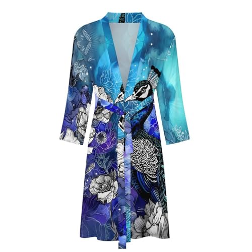 Peacock And Flowers Funny Men's Robe Soft Lightweight Bathrobe Long-sleeve Spa Robes4