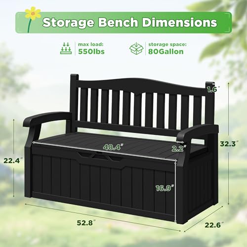 Greesum-80-Gallon-Storage-Bench-Outdoor-Deck-Box-with-Armrest-Patio-FurnitureLockable-Waterproof-and-UV-Resistant-Suitable-for-Garden-Pool-Black Greesum 80 Gallon Storage Bench Outdoor Deck Box with Armrest Patio FurnitureLockable Waterproof and UV Resistant Suitable for Garden Pool Black