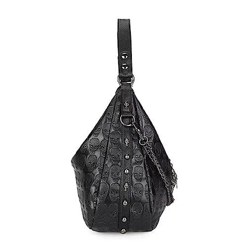 Bolso Satchel Grande Negro con Calaveras y Cadena miniatura 5