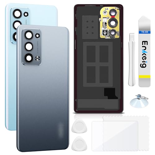 Enkeig Vetro posteriore Sostituzione per Oppo Reno6 Pro 5G Back Cover copribatteria + Kit di Riparazione(Grigio)