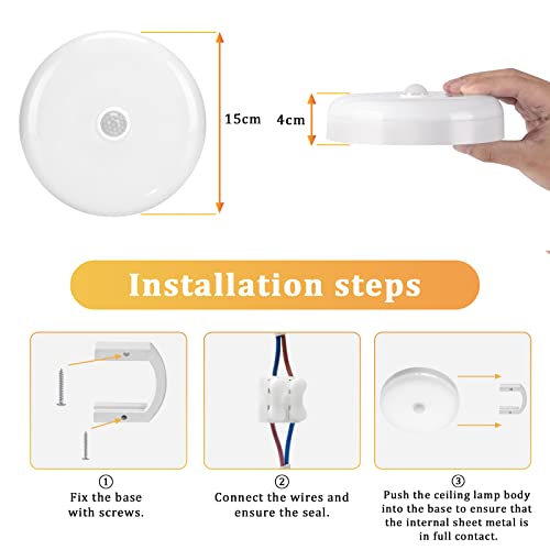 Image of Combuh 15 W LED Lamp with Motion Sensor Indoor, 15 cm Ceiling Lights, 4000 K Neutral White Light, IP56 Waterproof Indoor Lighting for Hallway, Staircase, Bathroom and Toilet, Ceiling Light