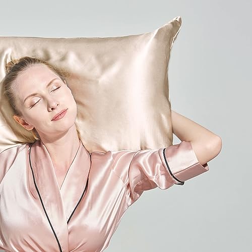Image of THXSILK 30 Momme Silk Pillowcase for Hair and Skin, 100% Mulberry Silk Bed Pillowcase Grade 6A+ Silk, Hypoallergenic Soft Breathable Pillow Case with Hidden Zipper, King Size Pillow Case(Beige)