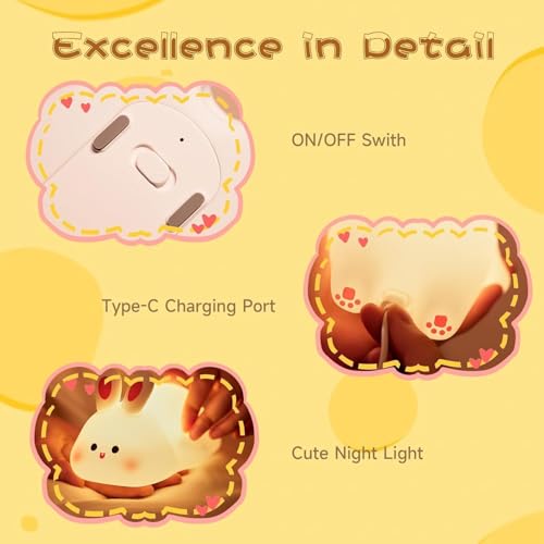 Image of Big Face Rabbit Silicone Night Light for Kids| Cute Bunny LED Lamp, Rechargeable with USB Cable, 7 Color Changing Bedside Night Lamp for Kids, Baby & Bedroom Decor